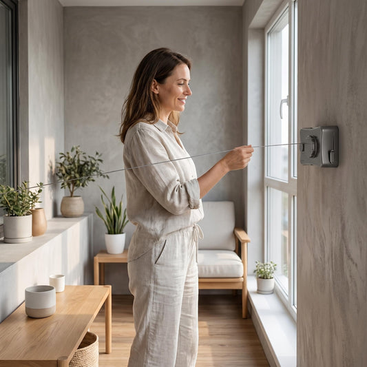 🧺 Rejtett, kihúzható ruhaszárító – Összecsukható, láthatatlan, nem foglal helyet, nagy teherbírású, fúrás nélküli felszerelés, erkélyre, fürdőszobába és kiugró ablakhoz egyaránt alkalmas, utánvéttel