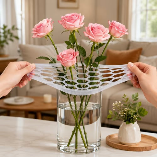 🌸🔥 Újrafelhasználható szilikon virágrács, amely rugalmasan illeszkedik a váza széléhez, így megkönnyíti a virágok elrendezését | FLORAGRID
