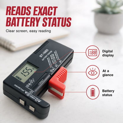 Hordozható digitális akkumulátor állapot ellenőrző műszer AA/AAA/9V elemekhez | BATTERY TESTER