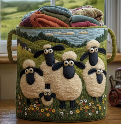 🧺🐑 Kézzel varrt „Bárányparadicsom” szennyeskosár – 100% pamut anyagból, összecsukható és hordozható, utánvéttel