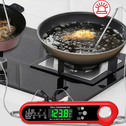 🥩🔥 Kétérzékelős hús hőmérő – egyszerre több húsdarab hőmérsékletének figyelése, 2–3 másodperces azonnali leolvasás, magas hőmérséklet riasztás