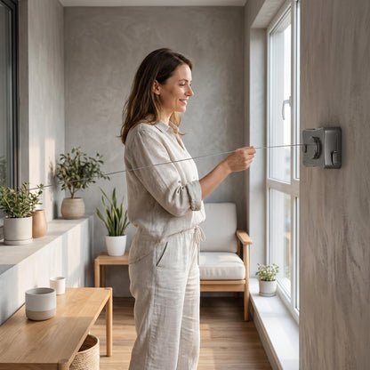🧺 Rejtett, kihúzható ruhaszárító – Összecsukható, láthatatlan, nem foglal helyet, nagy teherbírású, fúrás nélküli felszerelés, erkélyre, fürdőszobába és kiugró ablakhoz egyaránt alkalmas, utánvéttel