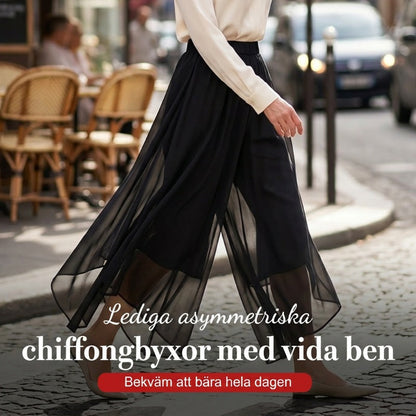 👗 Női aszimmetrikus, laza sifon nadrág – könnyed, leomló szabás, szabálytalan szegély, munkahelyre és nyaralásra egyaránt alkalmas, utánvéttel