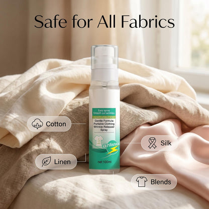 👔✨ Ránctalanító spray – Kíméletes összetételű, vasalás nélkül, egy spricceléssel kisimítja a ráncokat, hordozható kis kiszerelés, utánvéttel
