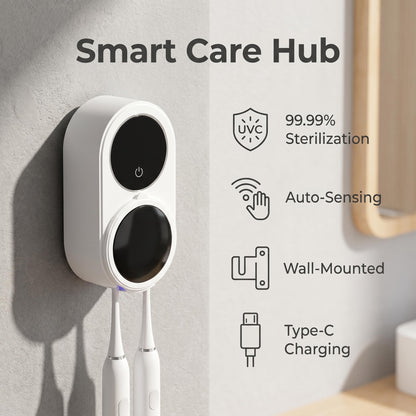 🦷✨ Mini otthoni intelligens, kétfogásos UV-fertőtlenítő fogkefetartó – teljesen automatikus, falra szerelhető, 99,2%-os hatékonyságú UV-C fertőtlenítés, szárítás a penészesedés megelőzésére, fúrás nélküli felszerelés, utánvéttel