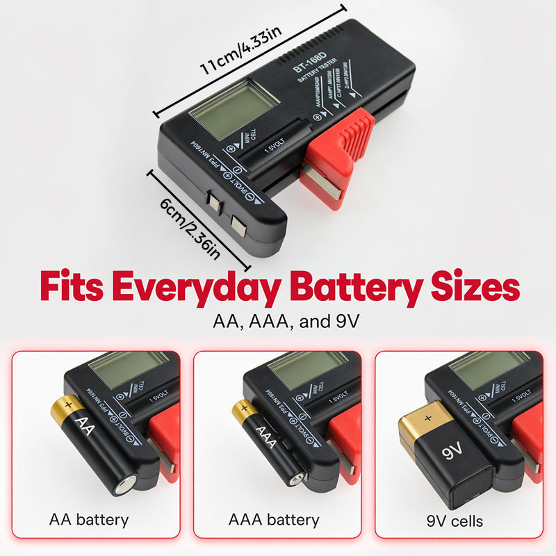 Hordozható digitális akkumulátor állapot ellenőrző műszer AA/AAA/9V elemekhez | BATTERY TESTER