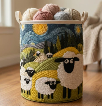 🧺🐑 Kézzel varrt „Bárányparadicsom” szennyeskosár – 100% pamut anyagból, összecsukható és hordozható, utánvéttel