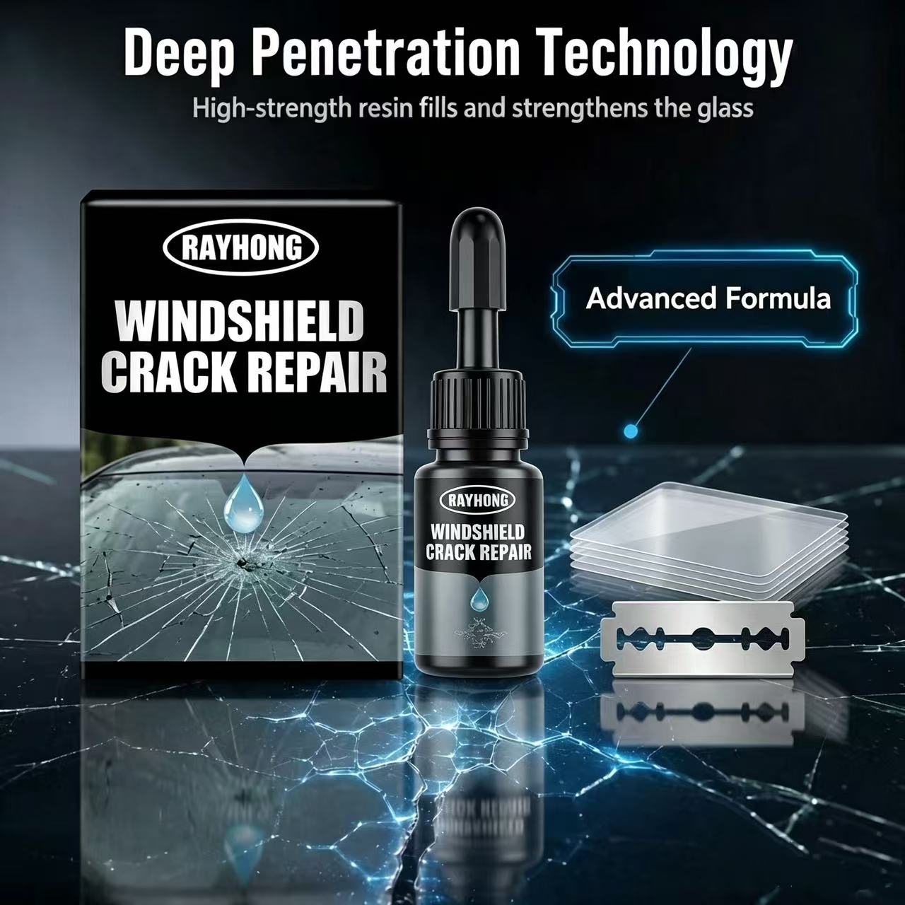 Otthoni autóüveg javító szett UV-keményedő gyantával | GLASS REPAIR KIT