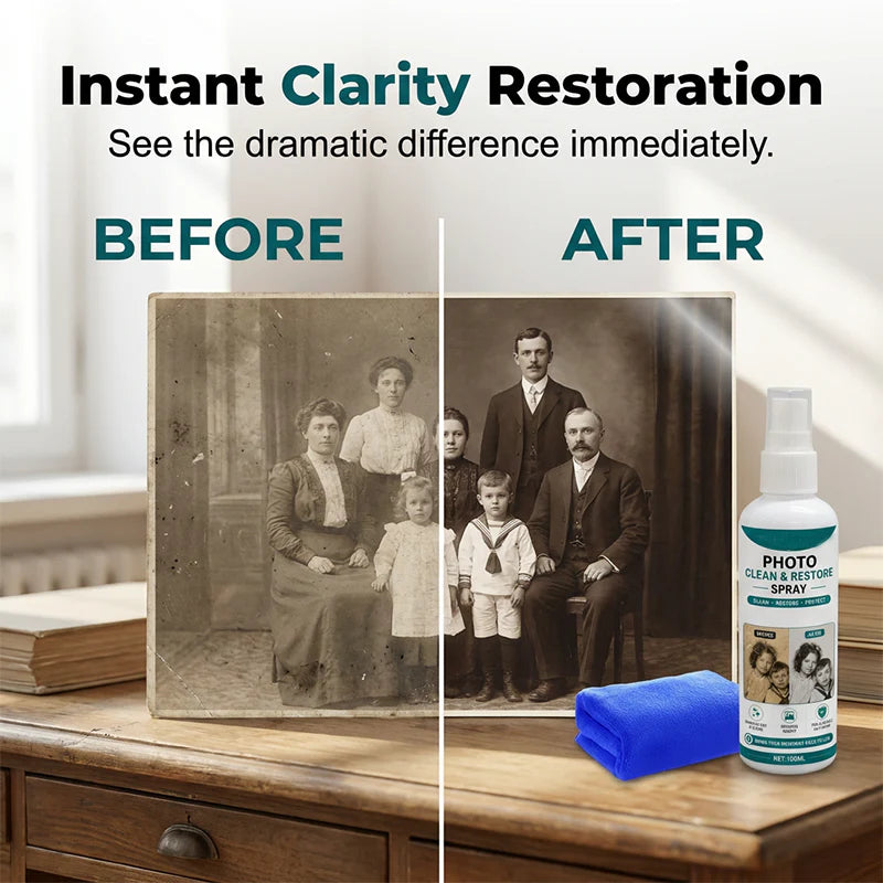 🔥✨Időkorlátozott akció! [Egyet vásárolsz, egyet ingyen kapsz] 📸 Prémium minőségű fotótisztító és -felújító spray – tisztítás, felújítás, védelem