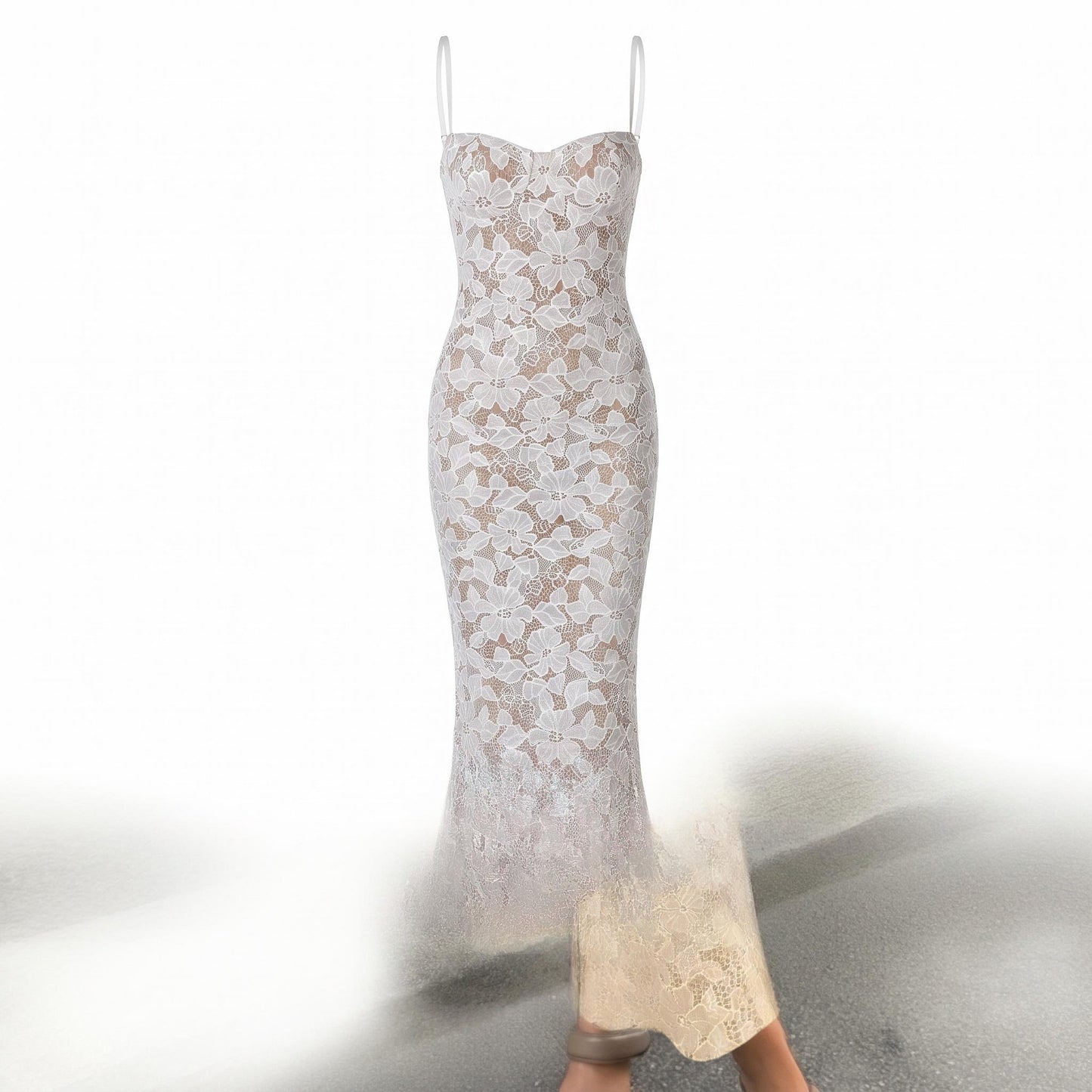 👗✨Szexi csipkés, vékony pántos, testhezálló halványka ruha