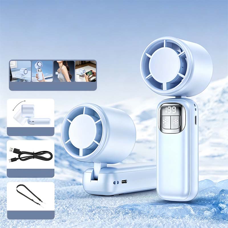 ❄️💨 Kézi jéghűtéses nagy sebességű ventilátor – félvezető technológiával biztosított villámgyors hűtés, 10–15 °C-os hűsítő hatás, csendes működés és erős légáram, hordozható és hosszú üzemidő – elengedhetetlen kiegészítő a nyári szabadtéri tevékenységekhe