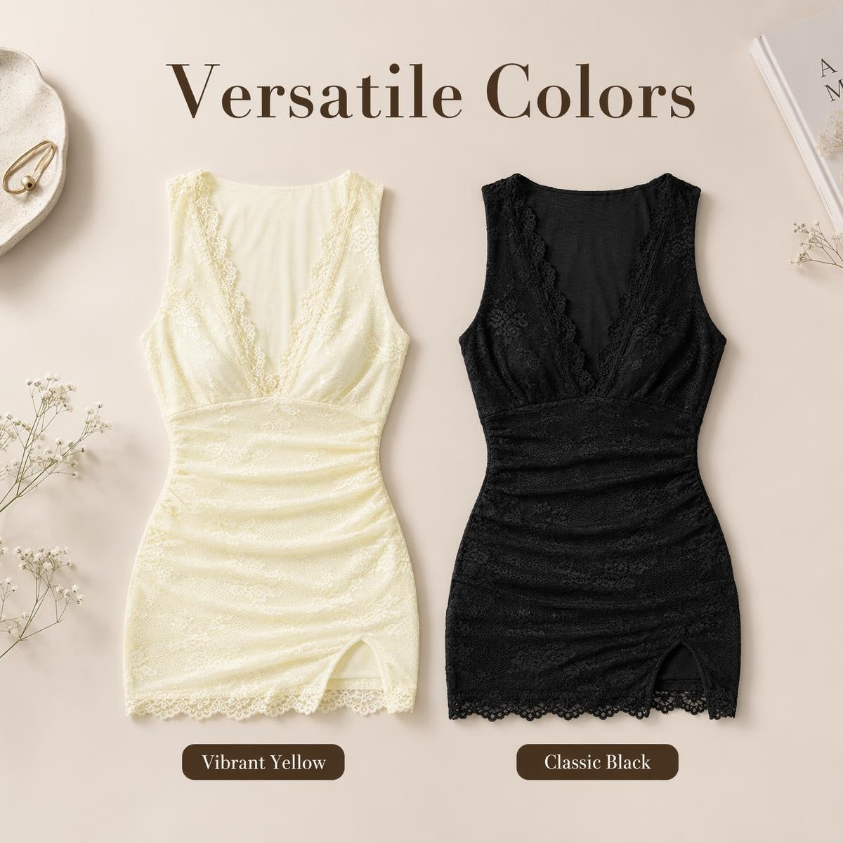 🖤 Csipke mély V-nyakú testhezálló mini szoknya | SKIRT