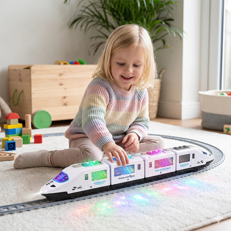 🔥Világítással és zenével ellátott elektromos játékvonat – ajándék gyerekeknek