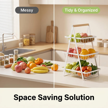 🧺📚 Fanyelű kosár és kovácsoltvas, többfunkciós, többszintes tárolóállvány