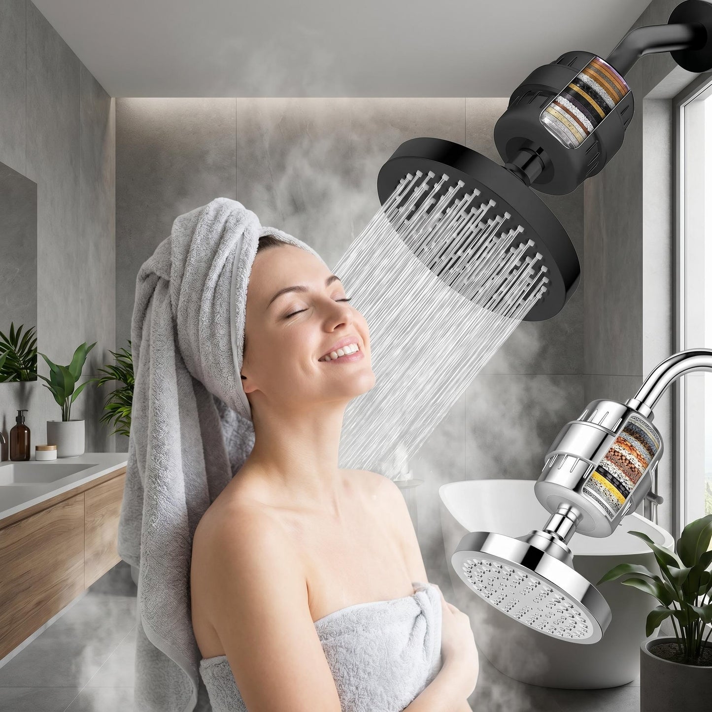💧20-szintű szűrővel ellátott zuhanyfej, 5 különböző sugárzási móddal