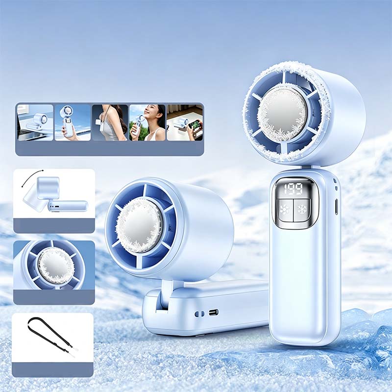 ❄️💨 Kézi jéghűtéses nagy sebességű ventilátor – félvezető technológiával biztosított villámgyors hűtés, 10–15 °C-os hűsítő hatás, csendes működés és erős légáram, hordozható és hosszú üzemidő – elengedhetetlen kiegészítő a nyári szabadtéri tevékenységekhe