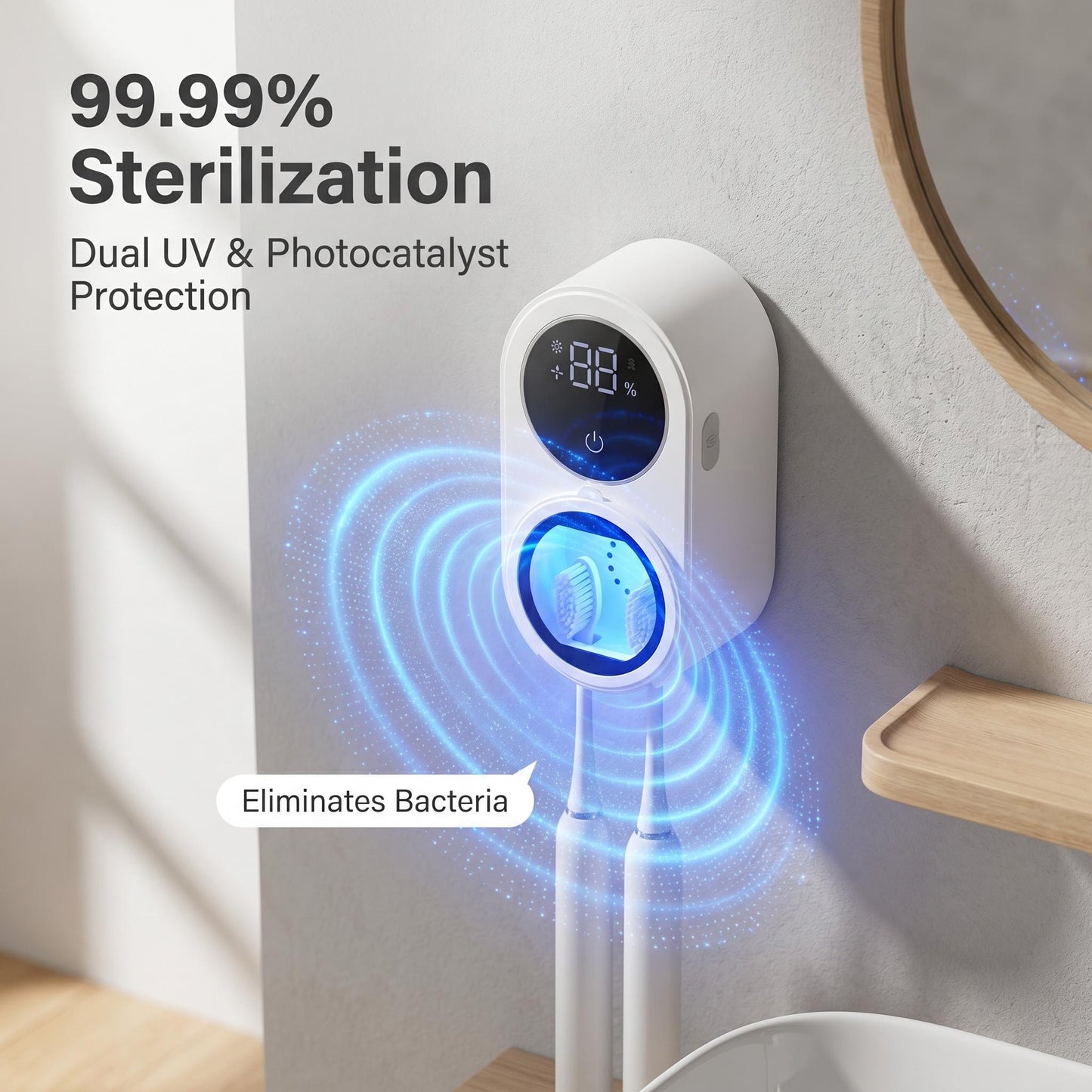 🦷✨ Mini otthoni intelligens, kétfogásos UV-fertőtlenítő fogkefetartó – teljesen automatikus, falra szerelhető, 99,2%-os hatékonyságú UV-C fertőtlenítés, szárítás a penészesedés megelőzésére, fúrás nélküli felszerelés, utánvéttel
