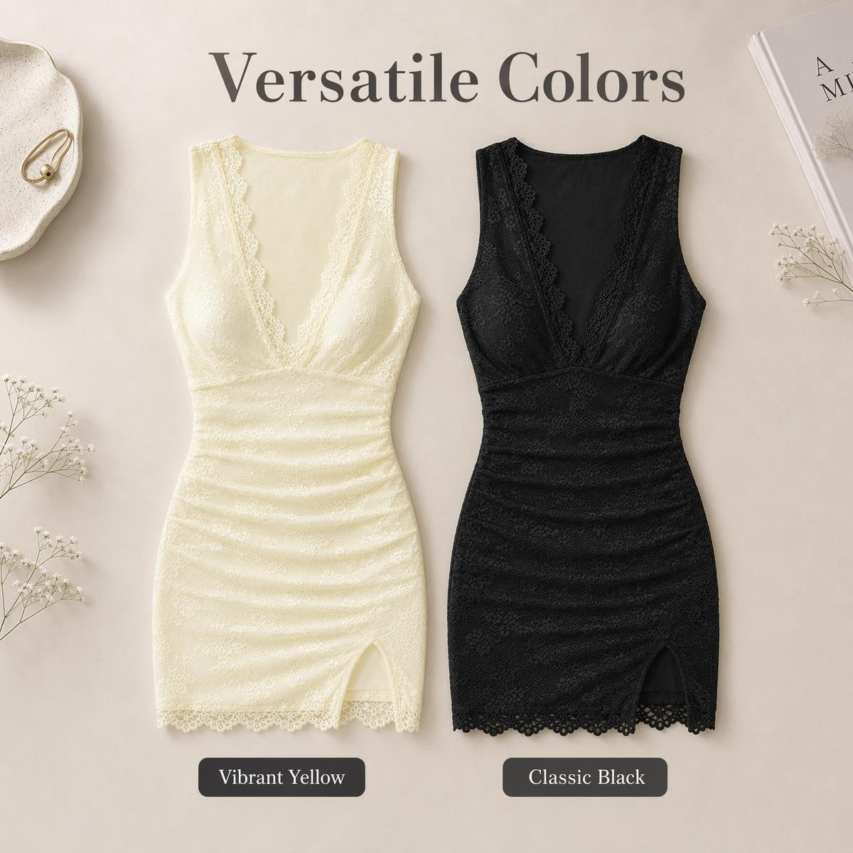 🖤 Csipke mély V-nyakú testhezálló mini szoknya | SKIRT