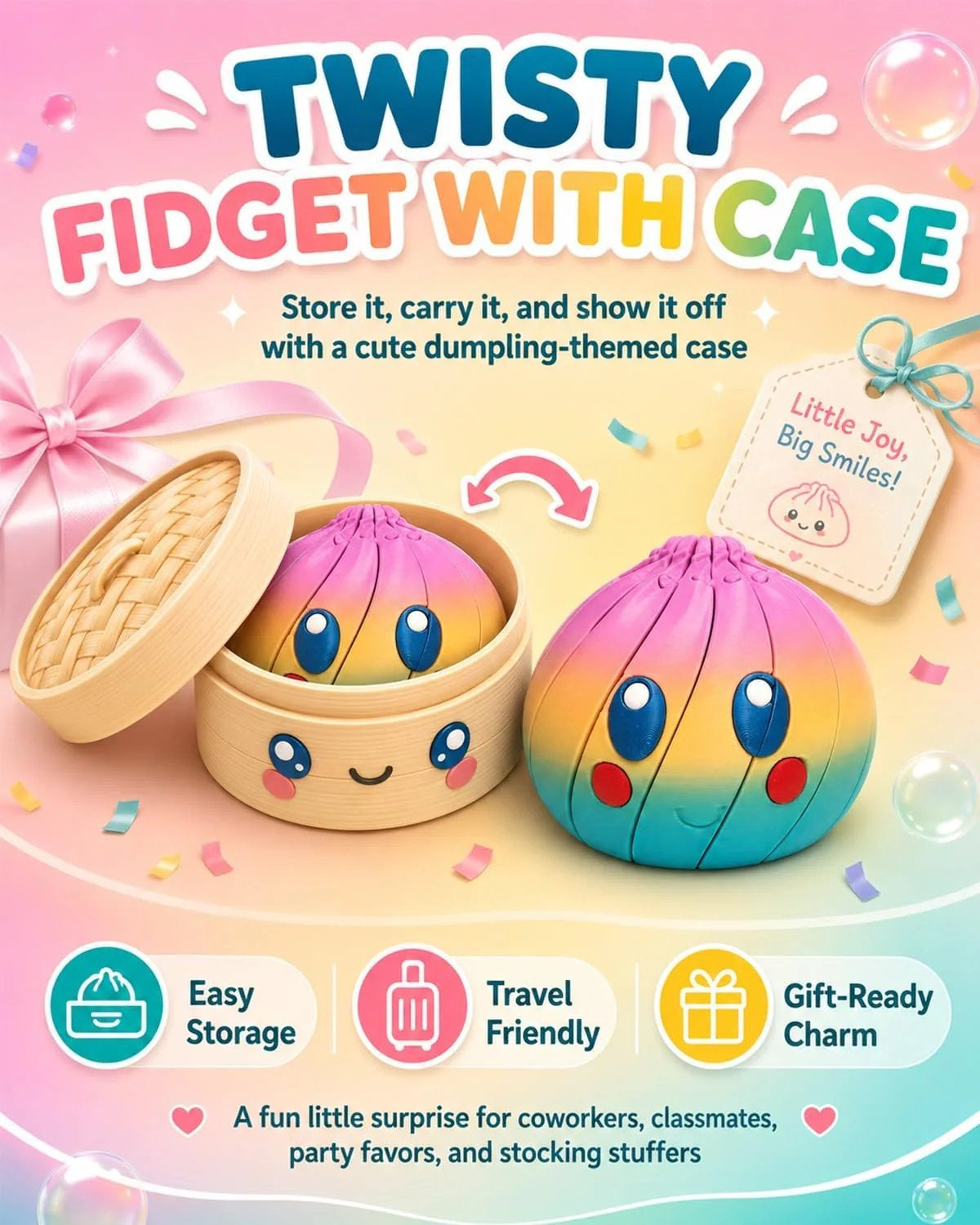 🔥Félárú akció🏷🥟 Aranyos zsemle alakú fidget játék – mozgatható ízületek, ajándékdobozzal