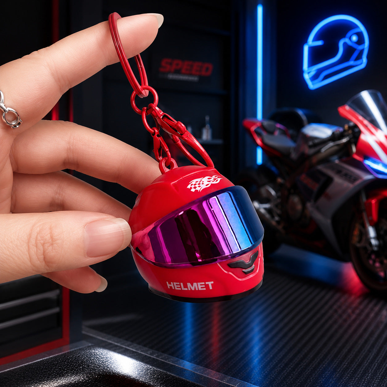 🏍️Eredeti mini motoros sisakos kulcstartó