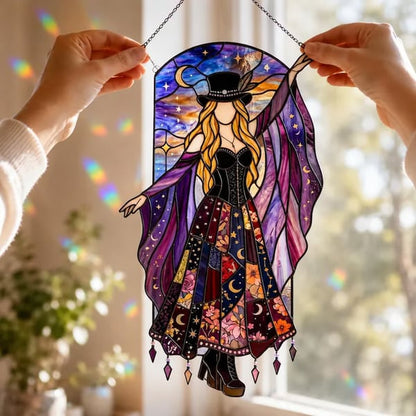 🌈 Kézzel készített boszorkány mintás üveg napfényfogó függődísz | GLASS SUN CATCHER