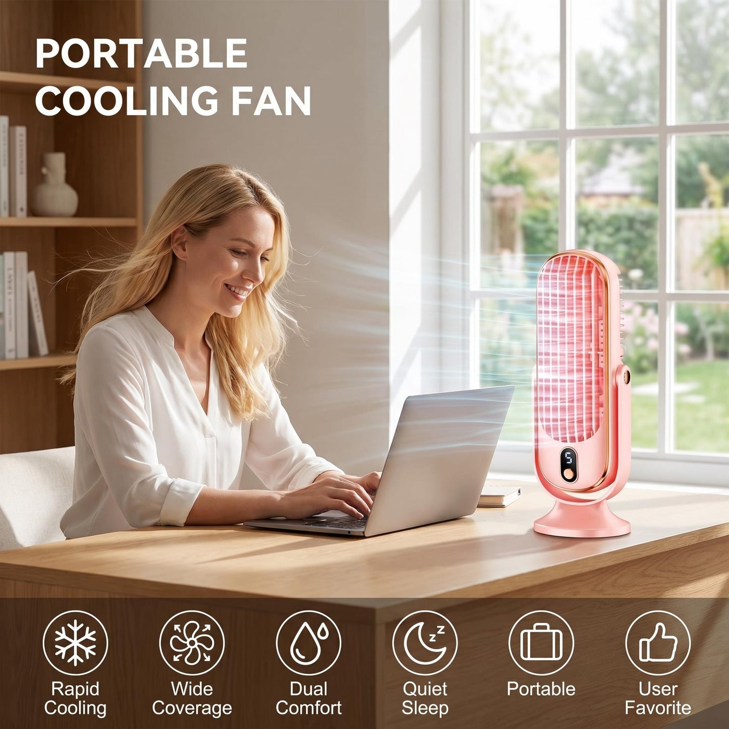 ❄️ Hordozható asztali légkondicionáló ventilátor – Csendes, oldalra forgó hűtőventilátor, 5 sebességfokozattal ☀️