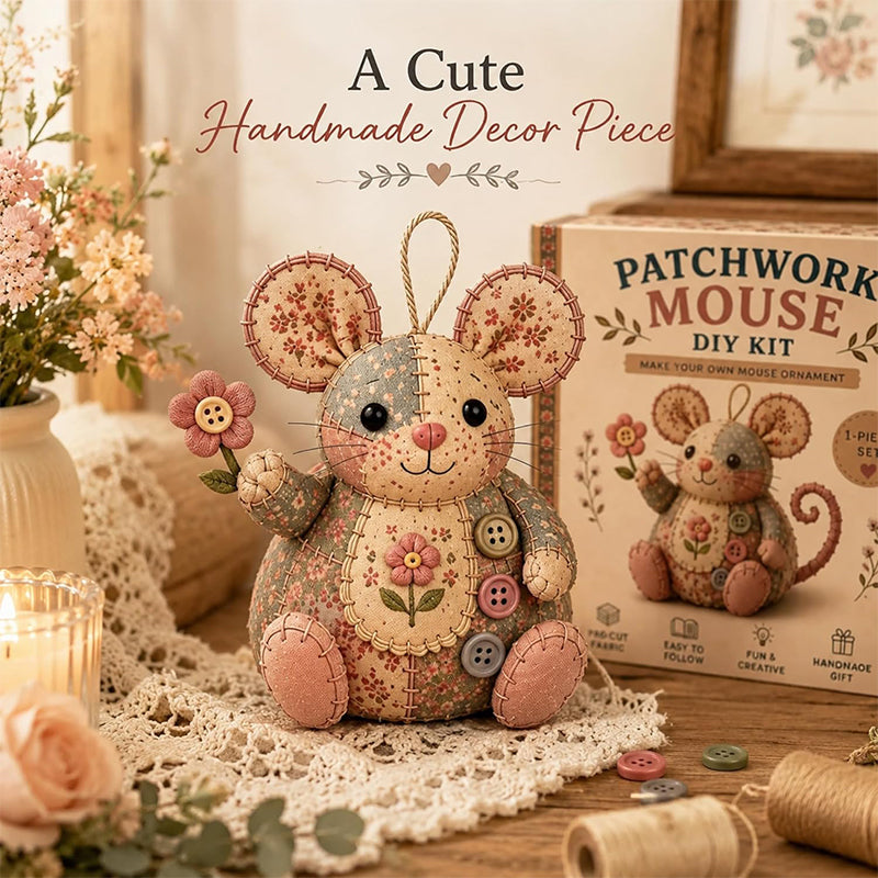 🐭🧵 Patchwork egér DIY varrókészlet – Varrj meg saját kezűleg egy aranyos kis egeret, kezdőként is könnyedén meg tudod csinálni