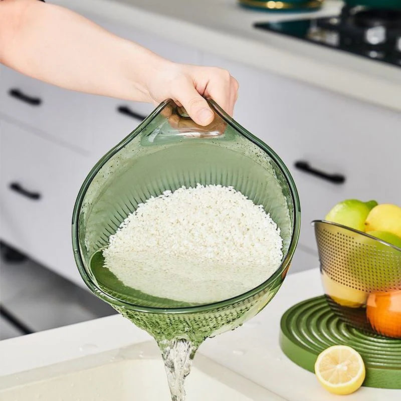 🥣 Szűrővel és fogantyúval ellátott multifunkcionális rizsmosó tál – finom szűrővel, szivárgásmentes, a mosás és a lecsepegtetés egy tálban elintézhető, praktikus konyhai eszköz, utánvéttel