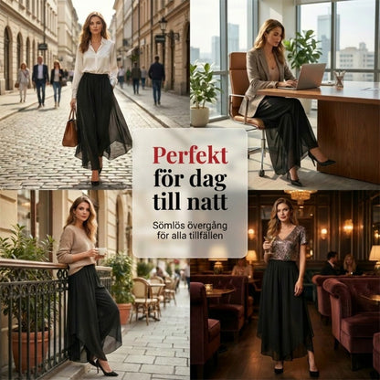 👗 Női aszimmetrikus, laza sifon nadrág – könnyed, leomló szabás, szabálytalan szegély, munkahelyre és nyaralásra egyaránt alkalmas, utánvéttel