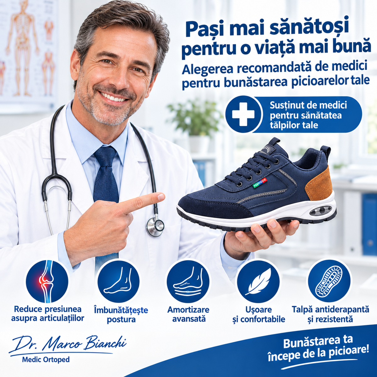 🎁 Ultima zi pentru a beneficia de reducerea de 50%! Nu rata ocazia! ⏰ Scapă de durerile de picioare și de fasciita plantară: încălțăminte ortopedică impermeabilă și antiderapantă.