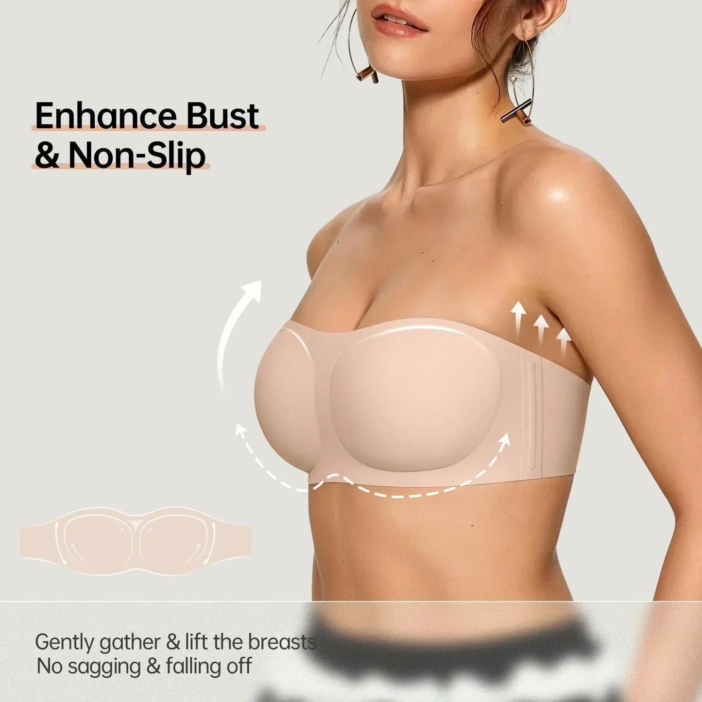 💞Női vállpánt nélküli melltartók, push-up bandeau melltartók, csúszásmentes, merevítő nélküli, támasztó, párnázott melltartók, varratmentes, kényelmes csőmelltartók