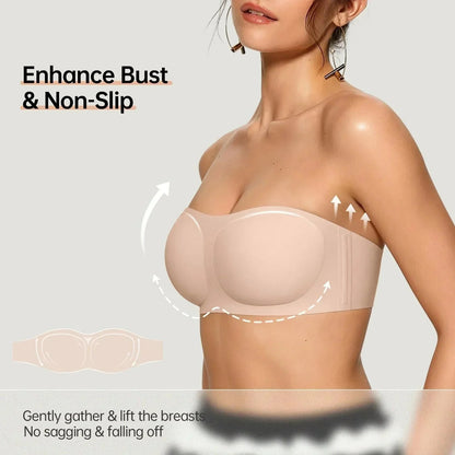 💞Női vállpánt nélküli melltartók, push-up bandeau melltartók, csúszásmentes, merevítő nélküli, támasztó, párnázott melltartók, varratmentes, kényelmes csőmelltartók