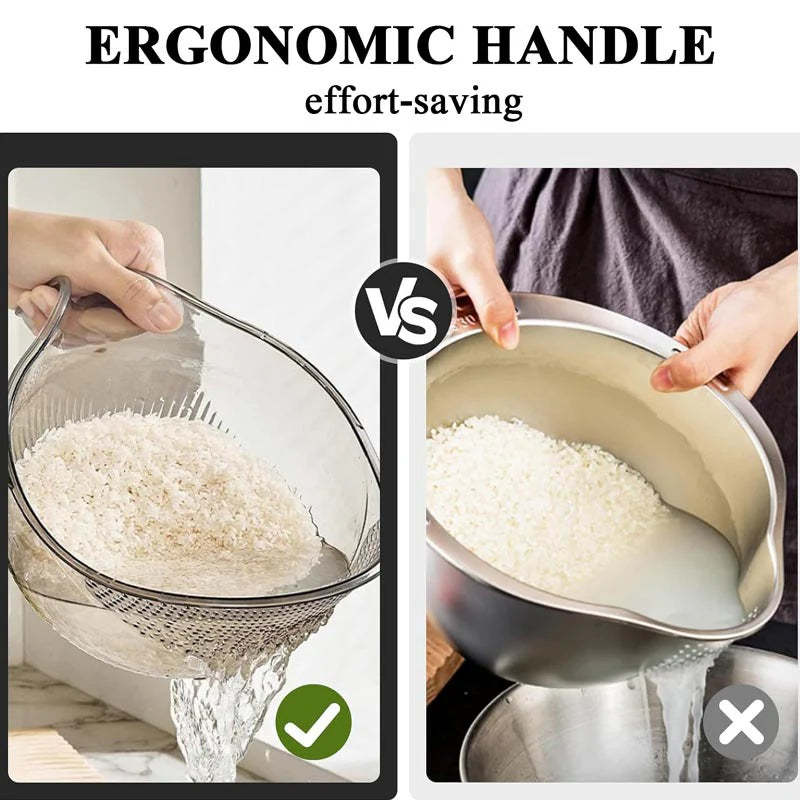 🔥1+1 ingyen🎁🍚🥣 Rizsmosó tál szűrővel és multifunkciós fogantyúval