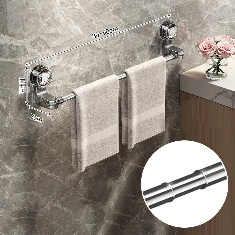 🚿🔩 Állítható törülközőtartó tapadókoronggal – Fúrás nélkül · Erős tapadás · Hosszúság állítható | Fürdőszoba/konyha/bérlőknek elengedhetetlen