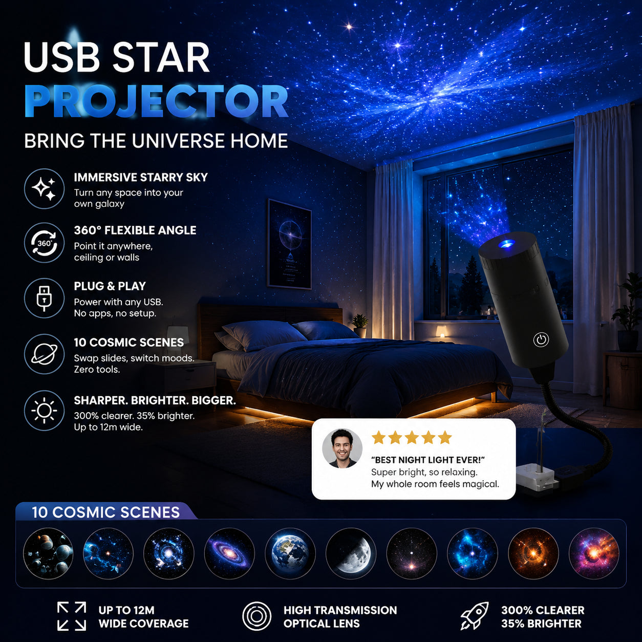 ✨ Plug-and-Play HD csillagvetítő 🥳 Több mint 50 000 elégedett felhasználó ⭐