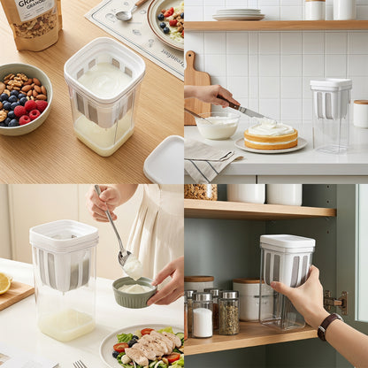 🥛🧀 Háztartási görög joghurt-szűrőedény – könnyedén kiszűri a savót, így otthon is elkészítheti a krémes görög joghurtot – elengedhetetlen kellék az egészséges konyhában