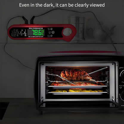 🥩🔥 Kétérzékelős hús hőmérő – egyszerre több húsdarab hőmérsékletének figyelése, 2–3 másodperces azonnali leolvasás, magas hőmérséklet riasztás