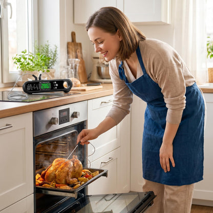 🥩🔥 Kétérzékelős hús hőmérő – egyszerre több húsdarab hőmérsékletének figyelése, 2–3 másodperces azonnali leolvasás, magas hőmérséklet riasztás