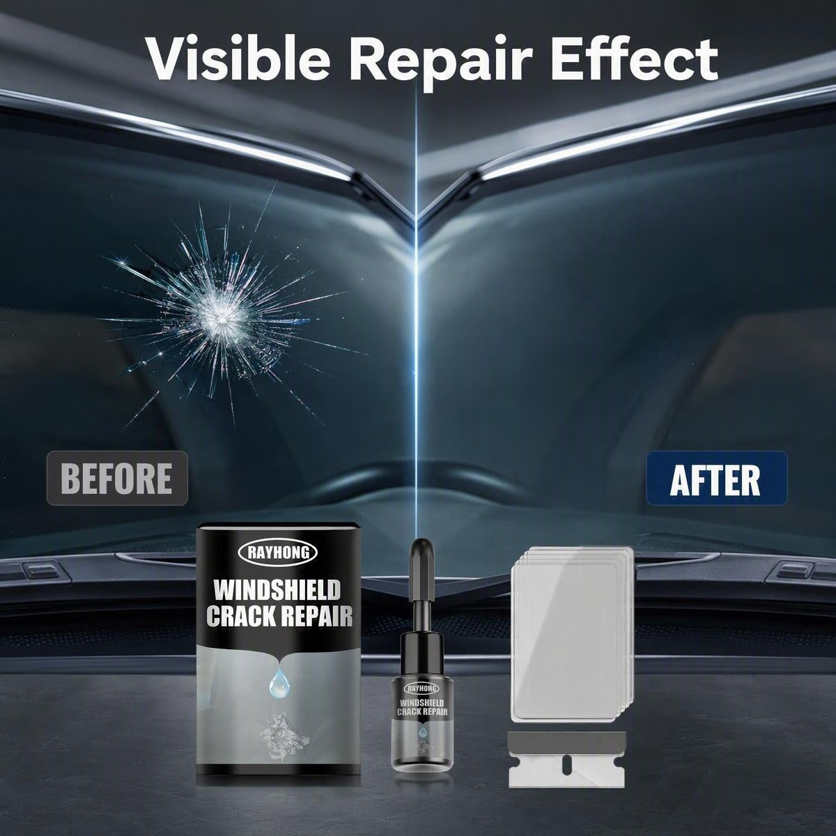 Otthoni autóüveg javító szett UV-keményedő gyantával | GLASS REPAIR KIT