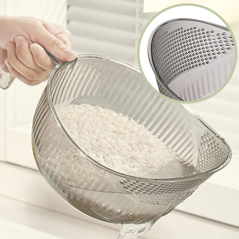 🥣 Szűrővel és fogantyúval ellátott multifunkcionális rizsmosó tál – finom szűrővel, szivárgásmentes, a mosás és a lecsepegtetés egy tálban elintézhető, praktikus konyhai eszköz, utánvéttel