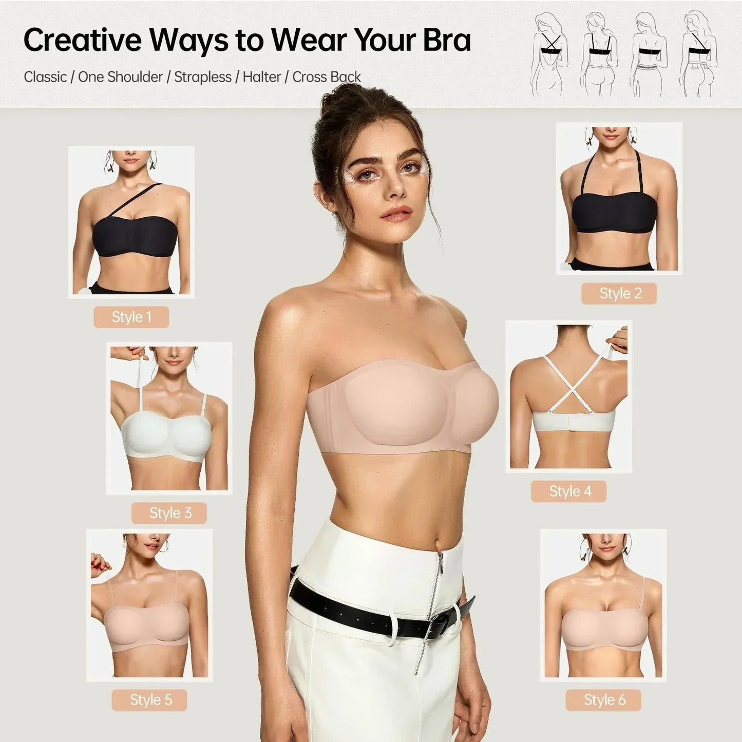 💞Női vállpánt nélküli melltartók, push-up bandeau melltartók, csúszásmentes, merevítő nélküli, támasztó, párnázott melltartók, varratmentes, kényelmes csőmelltartók