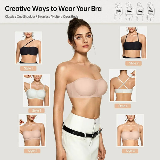 💞Női vállpánt nélküli melltartók, push-up bandeau melltartók, csúszásmentes, merevítő nélküli, támasztó, párnázott melltartók, varratmentes, kényelmes csőmelltartók