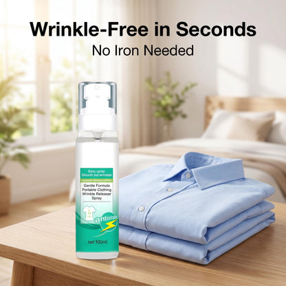 👔✨ Ránctalanító spray – Kíméletes összetételű, vasalás nélkül, egy spricceléssel kisimítja a ráncokat, hordozható kis kiszerelés, utánvéttel