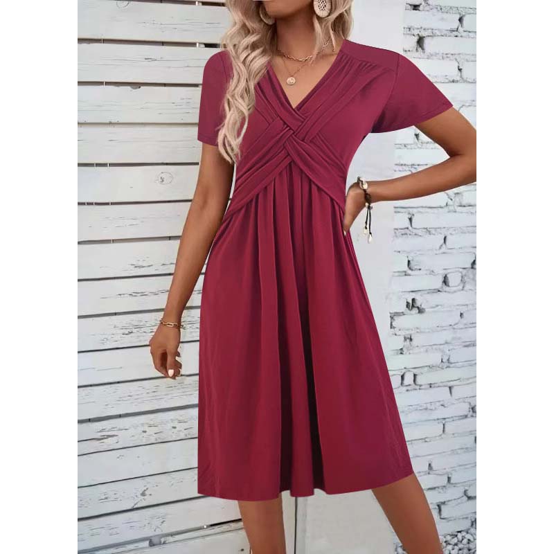👗✨ Női V-nyakú, keresztbe keresztezett, redős ruha – a V-nyak karcsúsít, a keresztbe keresztezett kivágás eltakarja a hasat, a redők pedig kiemelik a derekát | Elegáns választás munkába járáshoz és randevúkhoz