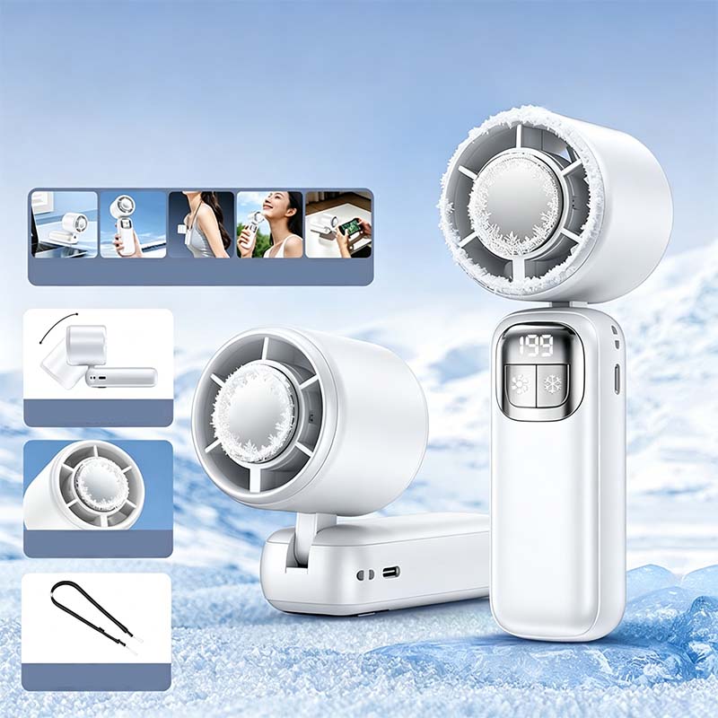 ❄️💨 Kézi jéghűtéses nagy sebességű ventilátor – félvezető technológiával biztosított villámgyors hűtés, 10–15 °C-os hűsítő hatás, csendes működés és erős légáram, hordozható és hosszú üzemidő – elengedhetetlen kiegészítő a nyári szabadtéri tevékenységekhe