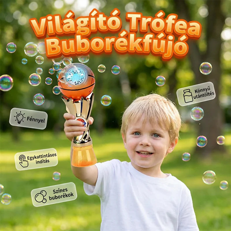 🎵 Labdarúgó- és kosárlabda-motívumú szappanbuborék-fúvó – villogó LED-ekkel, folyadékkal együtt – utánvéttel 🎯