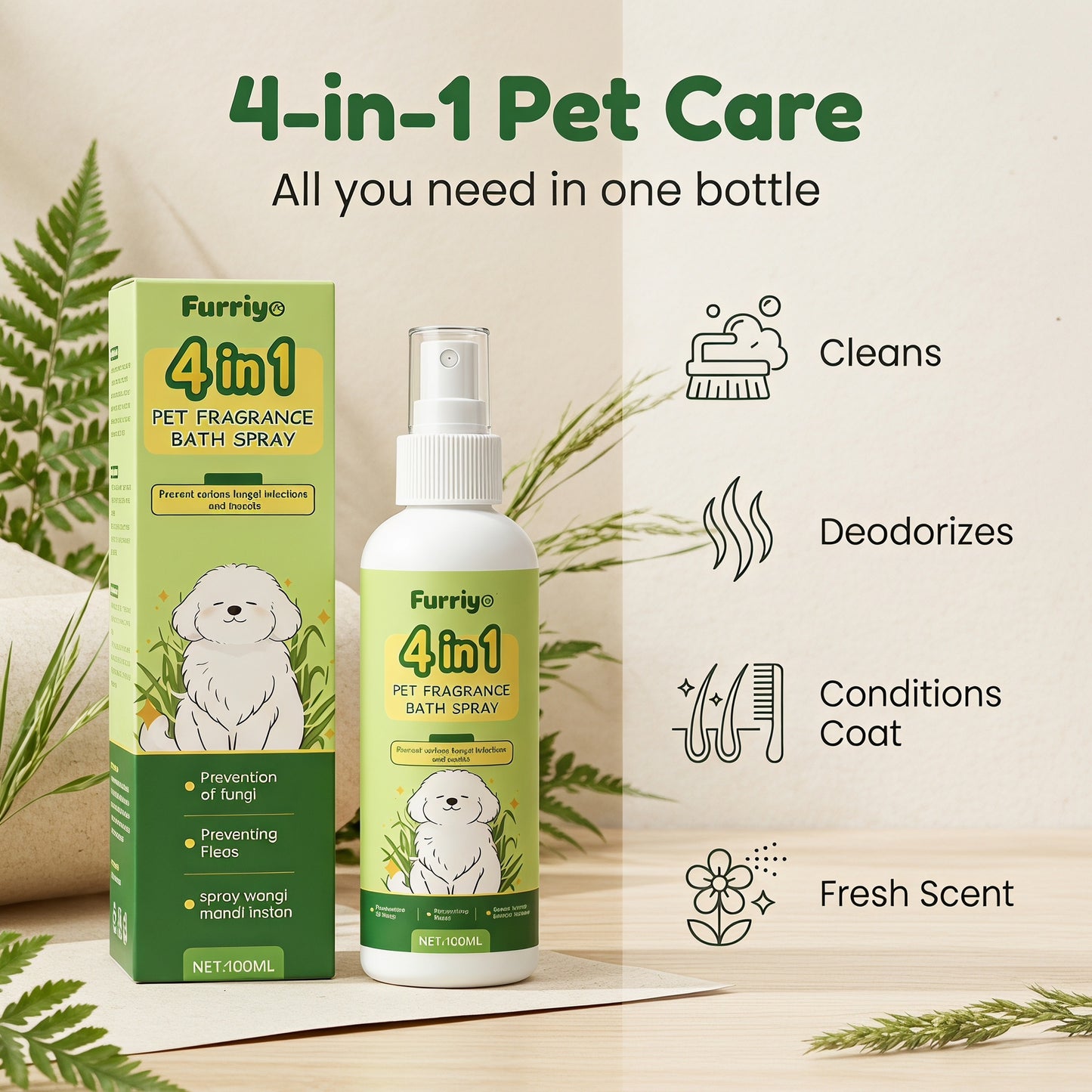 🔥Félárú akció🏷🐾 Természetes állatápoló spray – víz nélkül tisztít, hordozható