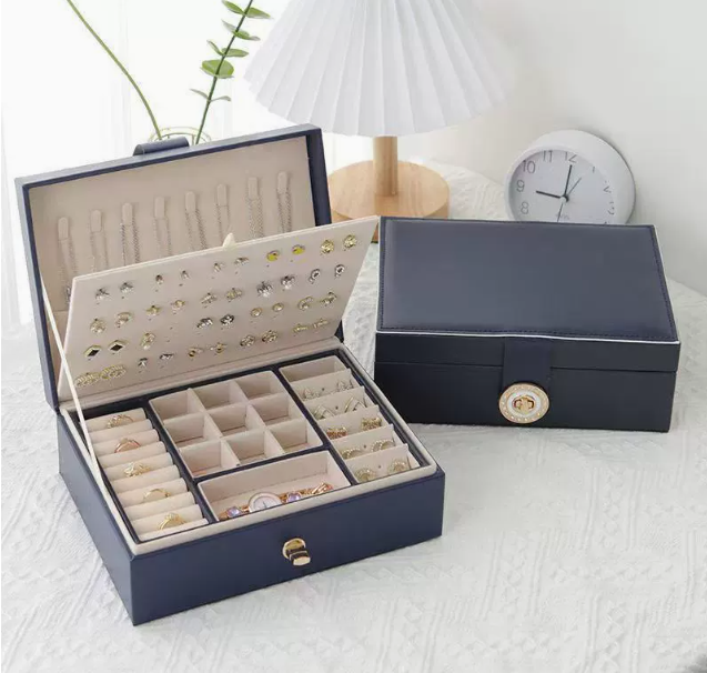 💍📦 Nagy űrtartalmú ékszerdoboz fülbevalókhoz és fülcsapokhoz – egyszerű, európai stílusú, kétszintes ékszeres doboz