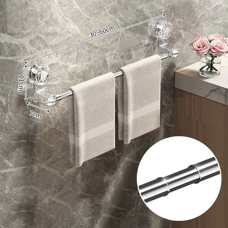 🚿🔩 Állítható törülközőtartó tapadókoronggal – Fúrás nélkül · Erős tapadás · Hosszúság állítható | Fürdőszoba/konyha/bérlőknek elengedhetetlen