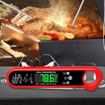 🥩🔥 Kétérzékelős hús hőmérő – egyszerre több húsdarab hőmérsékletének figyelése, 2–3 másodperces azonnali leolvasás, magas hőmérséklet riasztás
